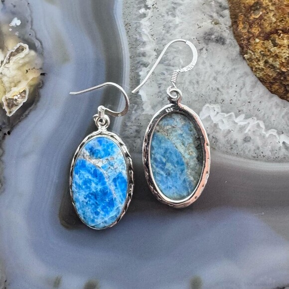 Sterling Silver Southwestern Style Oval Apatite Dangle Earrings For Women - Picture 7 of 10